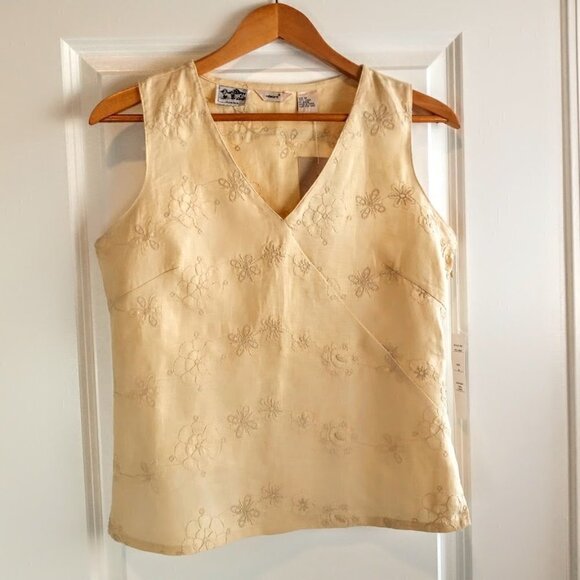 Edward Irish Linen Yellow Embroidered Sleeveless Top NWT - Picture 1 of 7